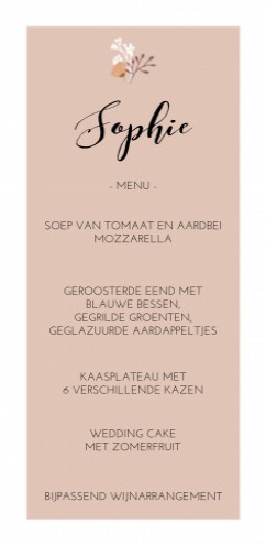 Menukaart bij huisstijl bloemen