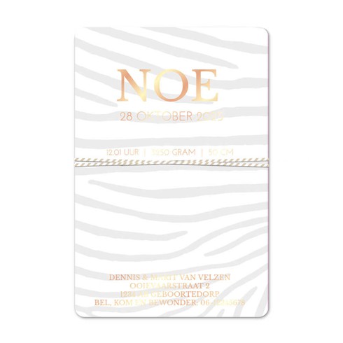 Stoer en clean geboortekaartje labeltje zebra rosefoliedruk meisje - Noe