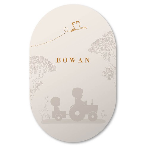 Jongenskaartje in ovaal vorm met broertjes op traktor en goudfolie - Bowan