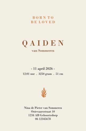 achterzijde geboortekaartje jongen dieren