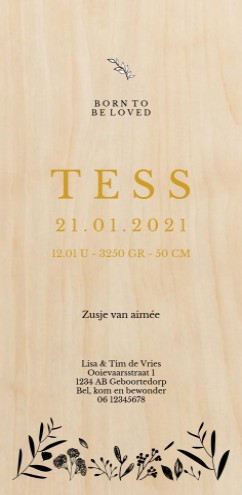 Geboortekaartje botanisch Tess