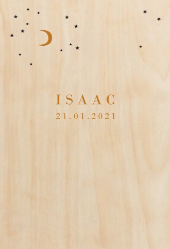 Echt hout geboortekaartje maan Isaac