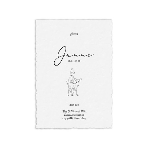 Geboortekaartje handgeschept papier met dieren - Janne