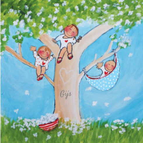 Geboortekaartje Gijs met zussen - EB