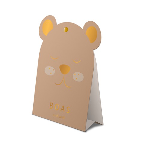 Geboortekaartje jongen beer vorm met een lief snoetje in trendy kleuren - Boas