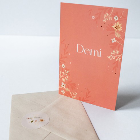 Geboortekaartje meisje bloemen roze - Demi