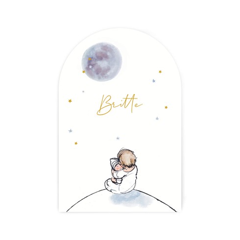 Geboortekaartje boogvorm broer op een wereldbol met maan - Britte