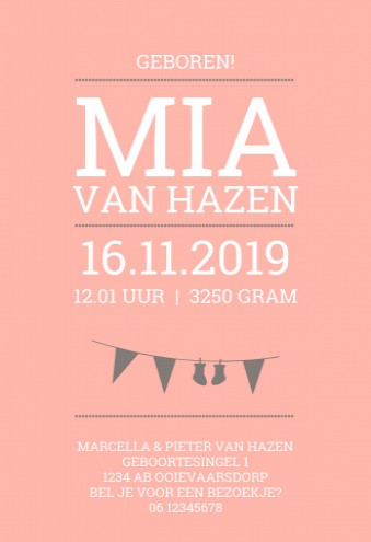 Geboortekaartje Mia - DIY Letterpress like