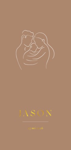 Geboortekaartje jongen met lijntekening van gezin met goudfolie - Jason