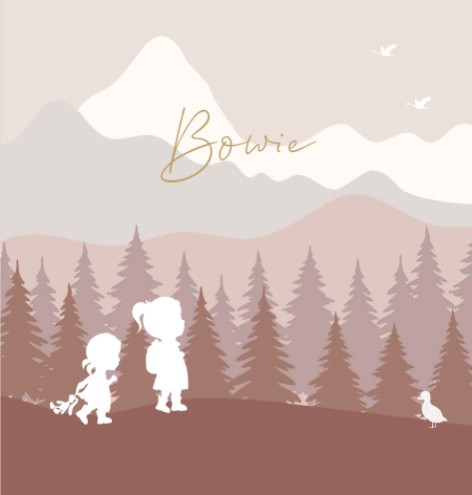 Meisje geboortekaartje met grote zus op avontuur 13x13 - Bowie
