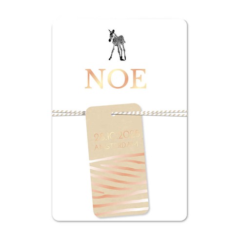 Stoer en clean geboortekaartje labeltje zebra rosefoliedruk meisje - Noe