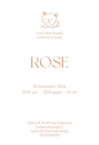 Meisjeskaartje kalkpapier met kat - Rose