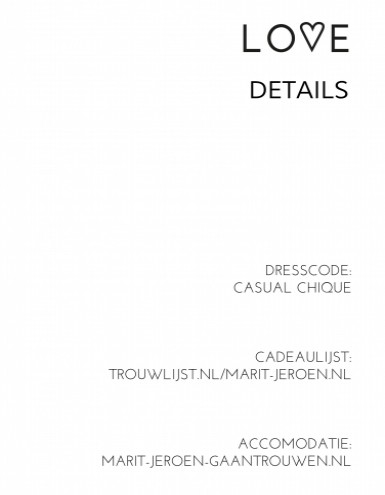 Pocketfold details bij trouwkaart Simpel en Strak