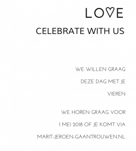Pocketfold celebrate with us bij trouwkaart Simpel en Strak
