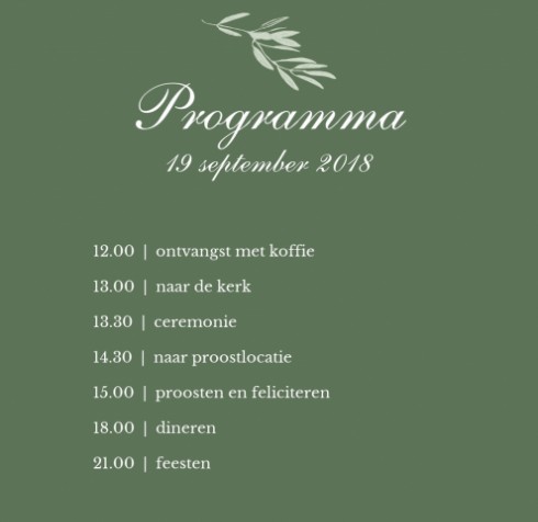 Programma bij trouwkaart Olive
