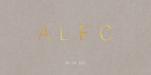 Geboortekaartje stoer en clean foliedruk goud - Alec